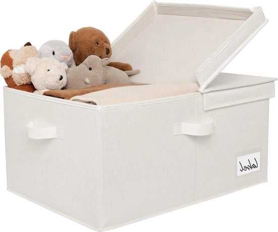 Scatola di Stoccaggio con Coperchio - Cestino di Tessuto per Stoccaggio - Cestini di Tessuto Pieghevoli per Abiti Giochi - Bianco Perla Extra Grande - 1 Pezzo