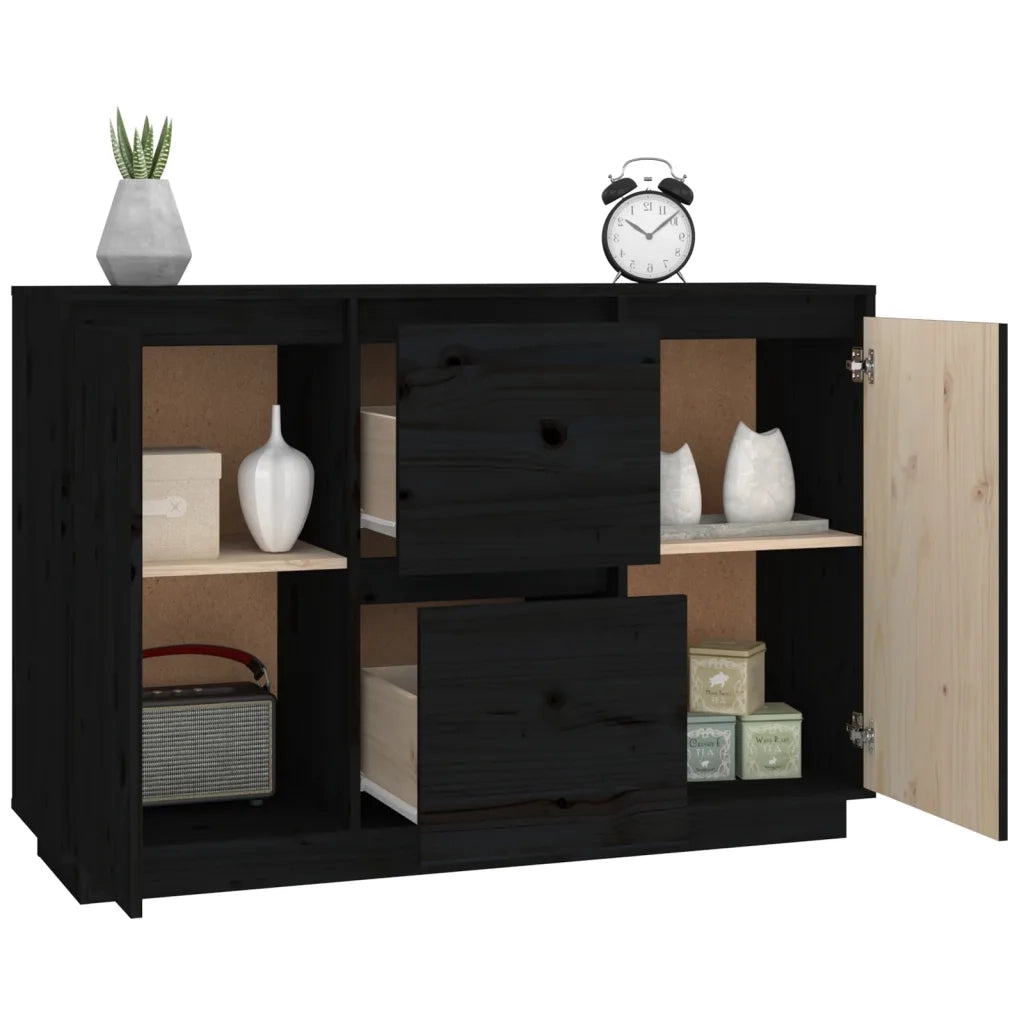 Credenza Nera 111x34x75 cm in Legno Massello di Pino 814313