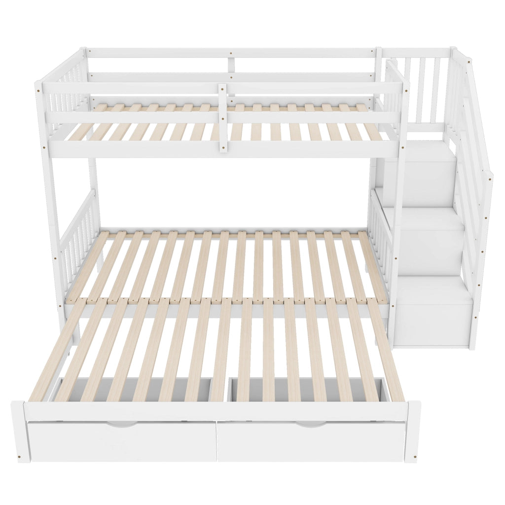 Letto a Castello 90 x 200 cm con letto estraibile; 2 cassetti; in Pino e MDF; Bianco