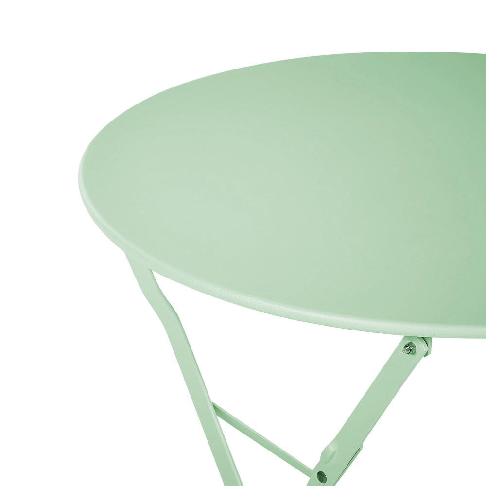 Set da bistrot da 3 pezzi in metallo verde menta con schienale a doghe pieghevole all'aperto