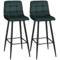 Set di 2 sgabelli da bar design superficie in velluto trapuntato e gambe in acciaio altezza 77 cm verde scuro