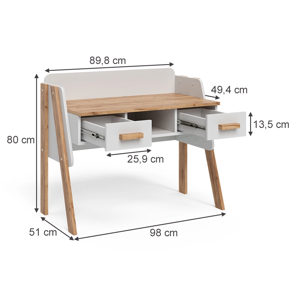 Vitalispa Scrivania Bianco/Artisan 97 x 51 cm con 2 cassetti