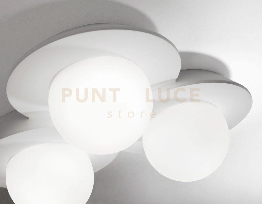 CICLADI TONDA lampada da Soffitto 3 Luci attacco GX53 in gesso e vetro bianco l.40x40cm
