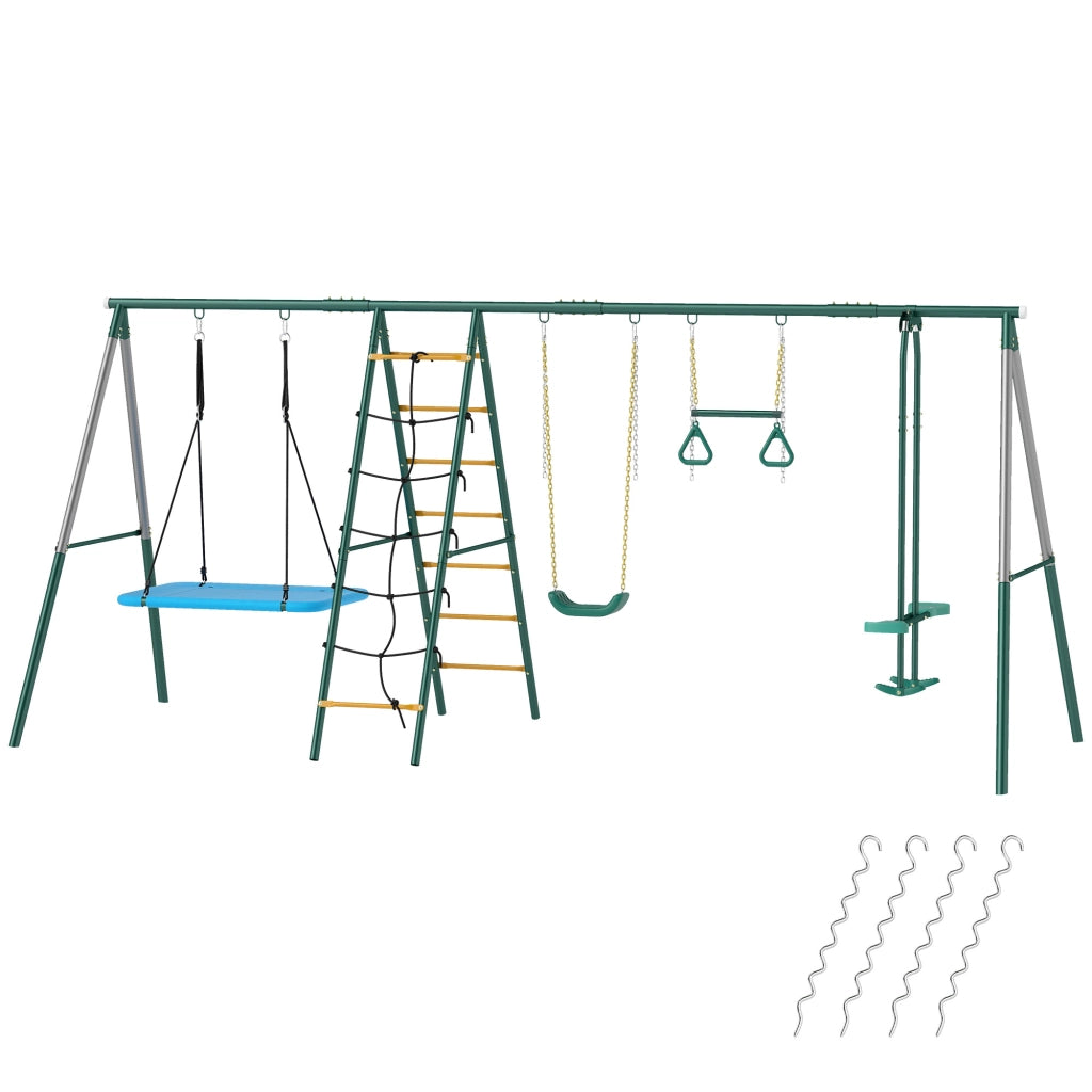 Set 5 in 1 Altalena Nido per Bambini con Anelli e Doppio Sedile ¨C zephmum ¨C Grigio 440x175x203 cm