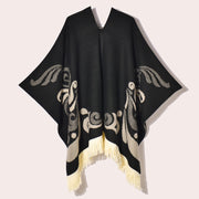 Sciarpa da viaggio da donna, stile etnico, con nappe, modello pullover, calda cappa decorativa da esterno in jacquard