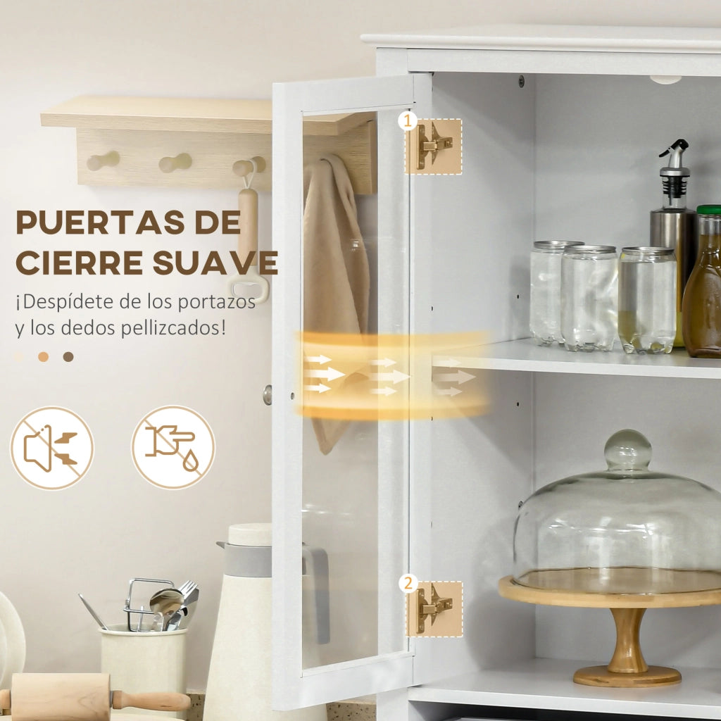 Mobile Vetrina Cucina ¨C Xylo ¨C 4 Ante Vetro con Cassetto e Ripiani Regolabili 74x35,5x181,5cm Bianco