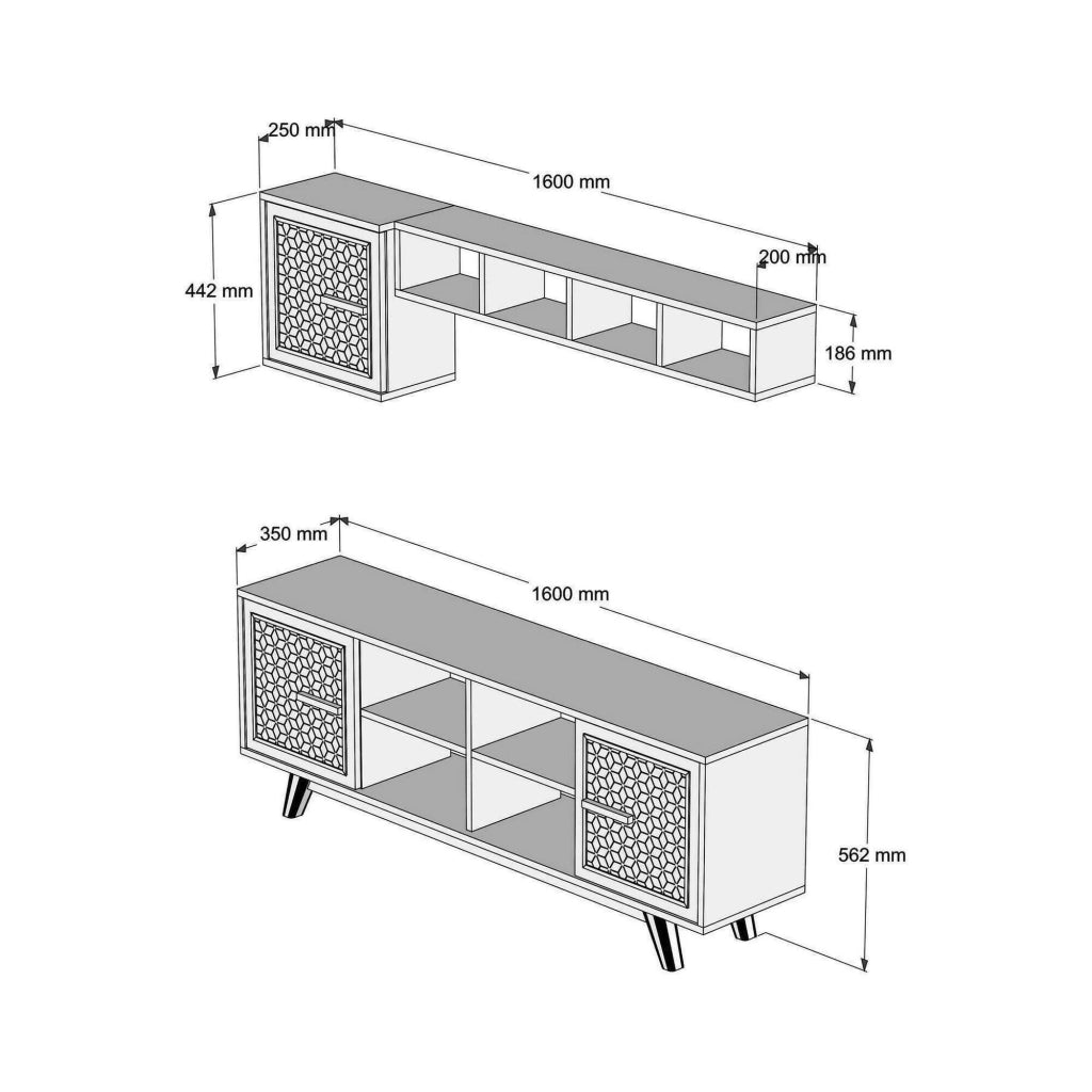 Mobile porta TV Guendalina, Credenza da soggiorno, Armadio basso per TV, Base parete attrezzata, 160x35h56 cm, Noce e Bianco