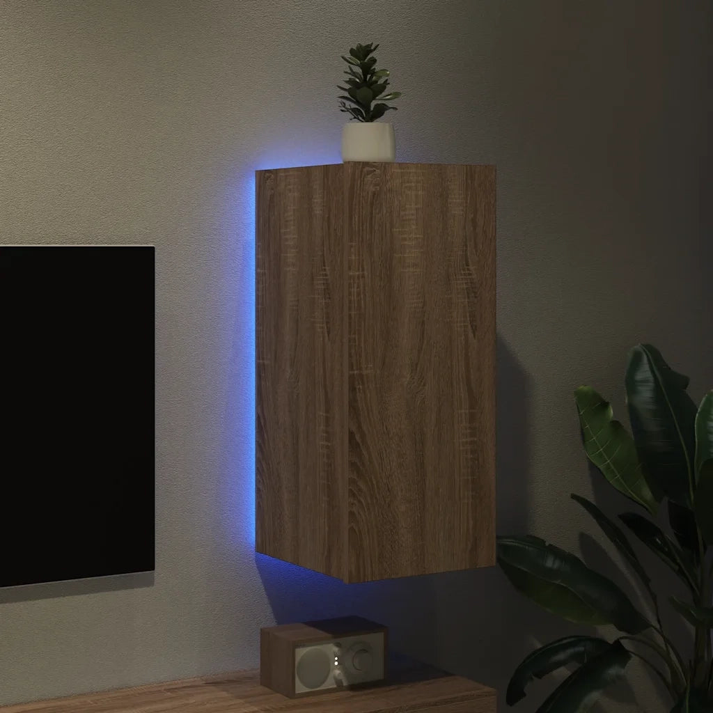 Mobile TV a Parete con Luci LED Rovere Sonoma 30,5x35x70 cm 837236