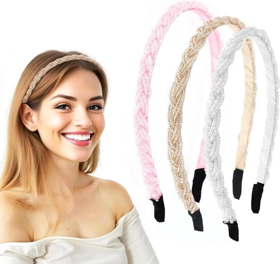 Set di 3 Basi di Capelli Intrecciate - 3 Colori Basi di Capelli con Perle a Spirale - Basi di Capelli per Costume - Accessori per Capelli - Accessori per Capelli Senza Slittamento per Ragazze