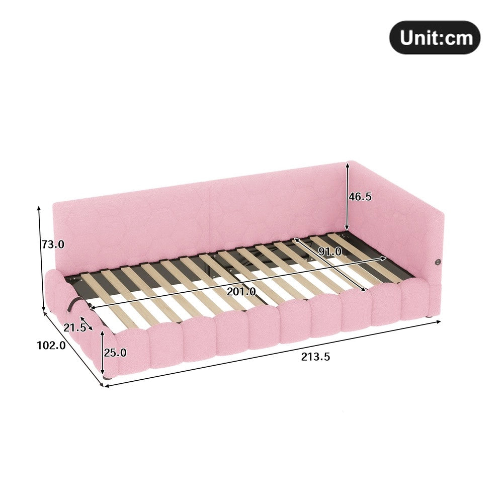 Letto Singolo Imbottito con LED e Contenitore Idraulico ¨C MINIMAL ¨C Rosa, 90x200 cm