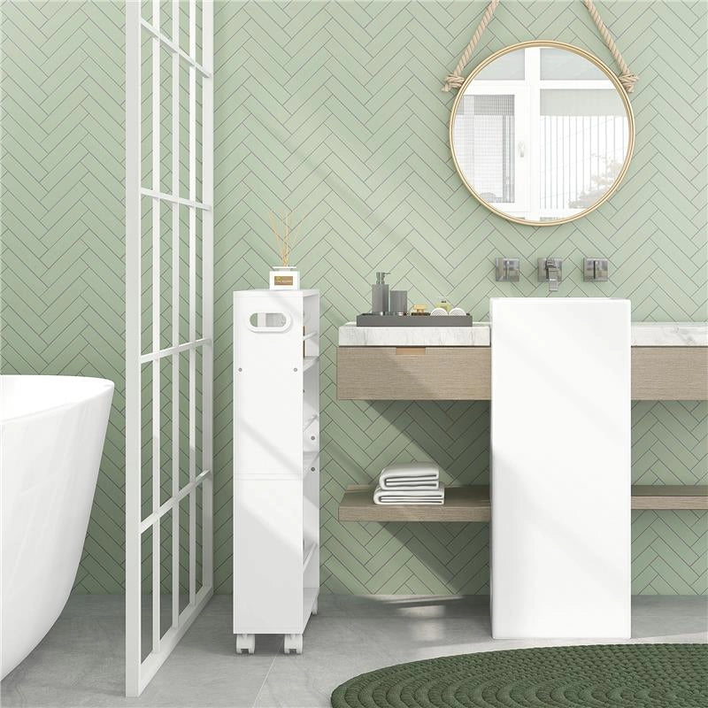 CARRELLO DA CUCINA E BAGNO SALVASPAZIO A 3 LIVELLI CON BARRE LATERALI E RUOTE CON FRENI BIANCO 45X15X80 CM