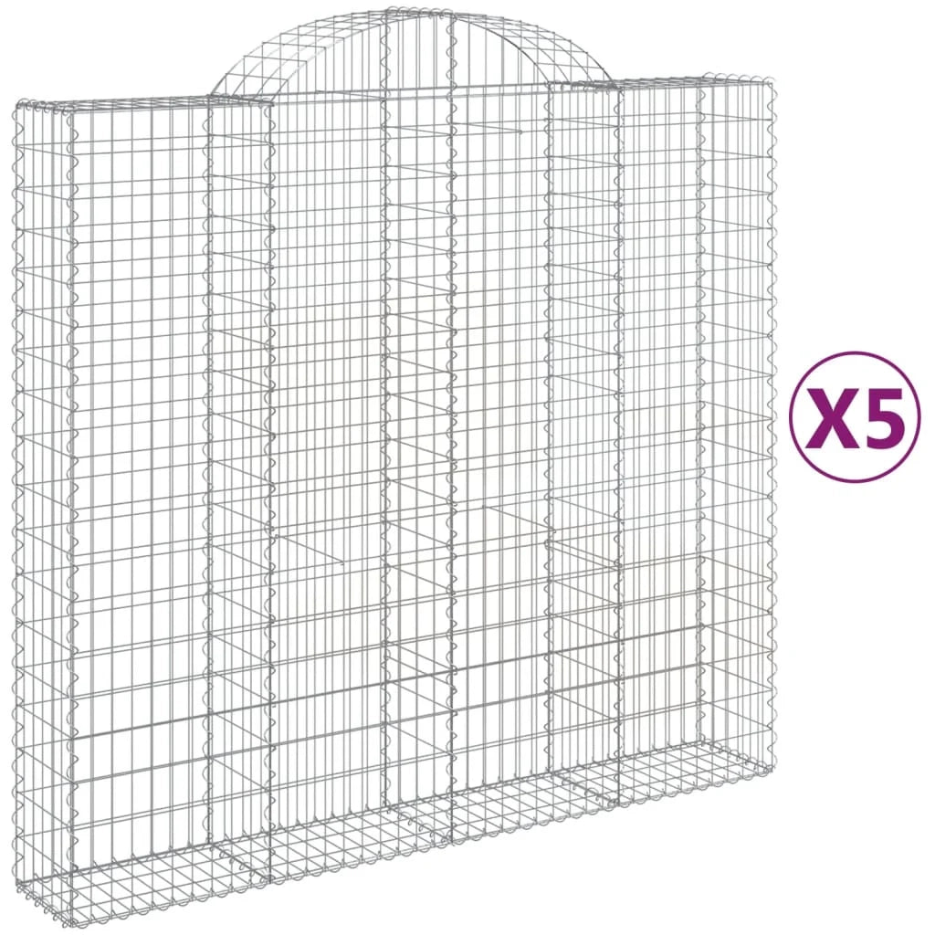 Cestini gabbioni recinzione a gabbia muro di contenimento ad arco 5 pezzi 200 x 50 x 180/200 cm ferro zincato argento 02_0040893