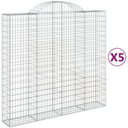 Cestini gabbioni recinzione a gabbia muro di contenimento ad arco 5 pezzi 200 x 50 x 180/200 cm ferro zincato argento 02_0040893