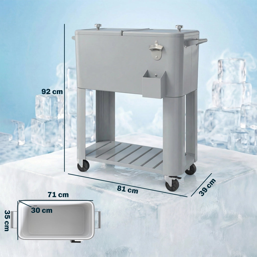 Frigo Portatile 92x39x81 cm Capacità 76 L con Ruote e Apribottiglie in Plastica e Metallo Argento