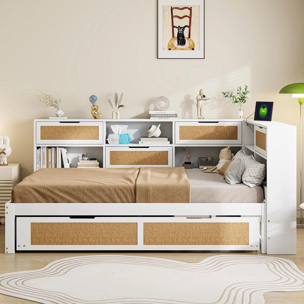 Divano letto legno - Xylo - 140x200 cm gigogne USB bianco