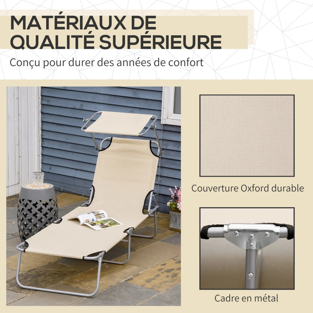 Chaise Longue Pieghevole con Pare-Soleil Regolabile ¨C zephmum ¨C Grigio Polyrattan 100x60x80