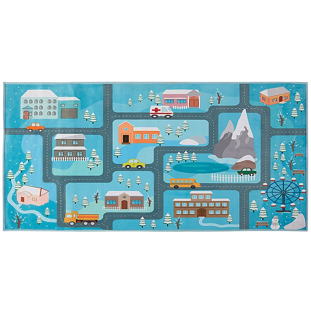 Tappeto Blu Poliestere Multicolore Bambini 80 x 150 cm per cameretta moderno