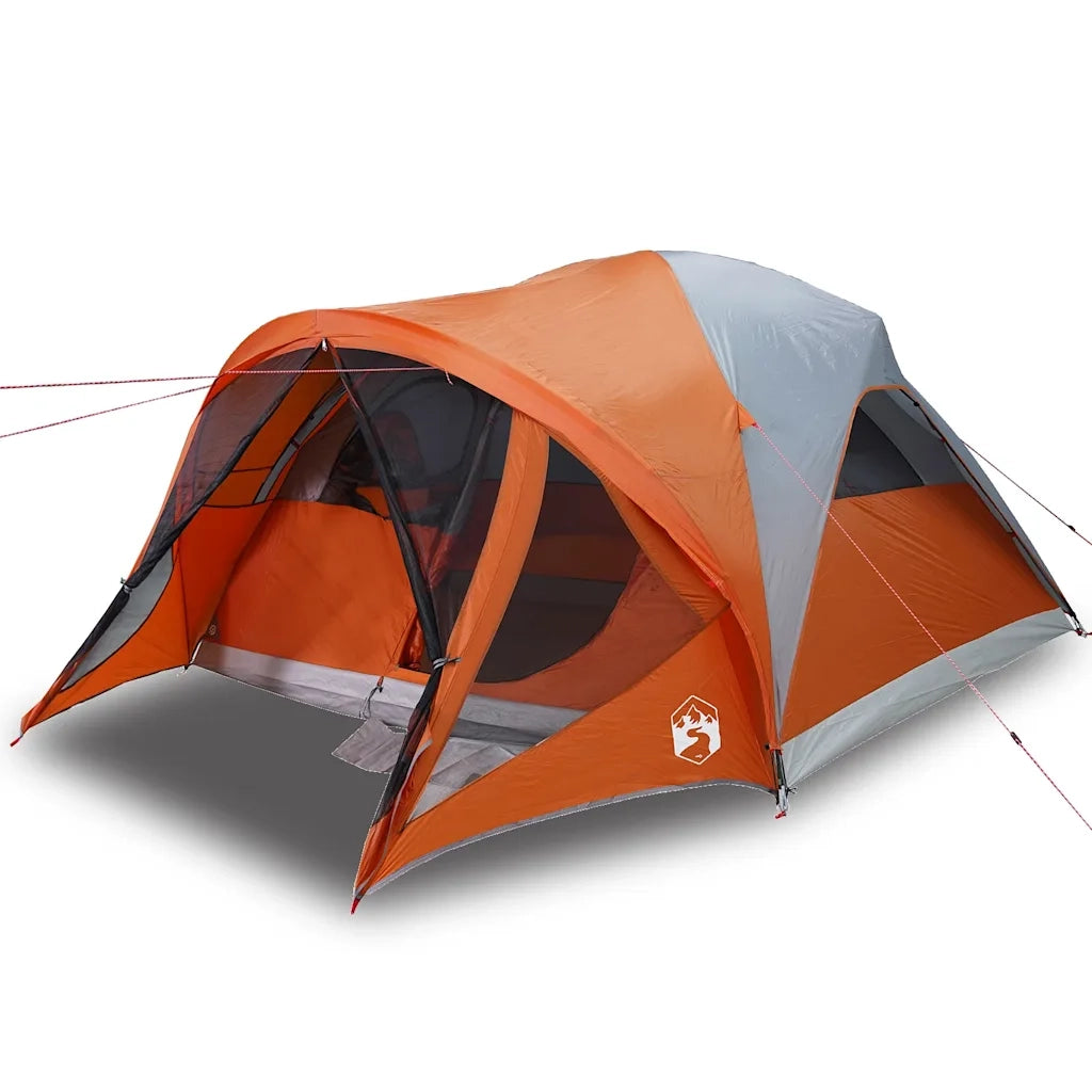 Tenda Familiare a Tunnel 6 Persone-Tenda da campeggio Grigia Arancione Impermeabile 317557