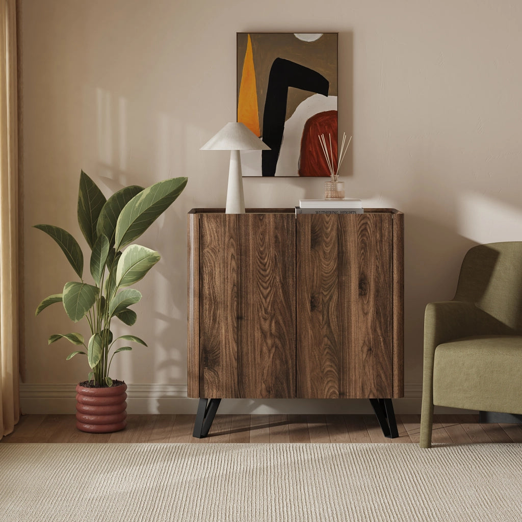 Credenza Trorlon a 2 Ante Mobile Contenitore 83x80x40 cm - Effetto Noce/Travertino [en.casa]