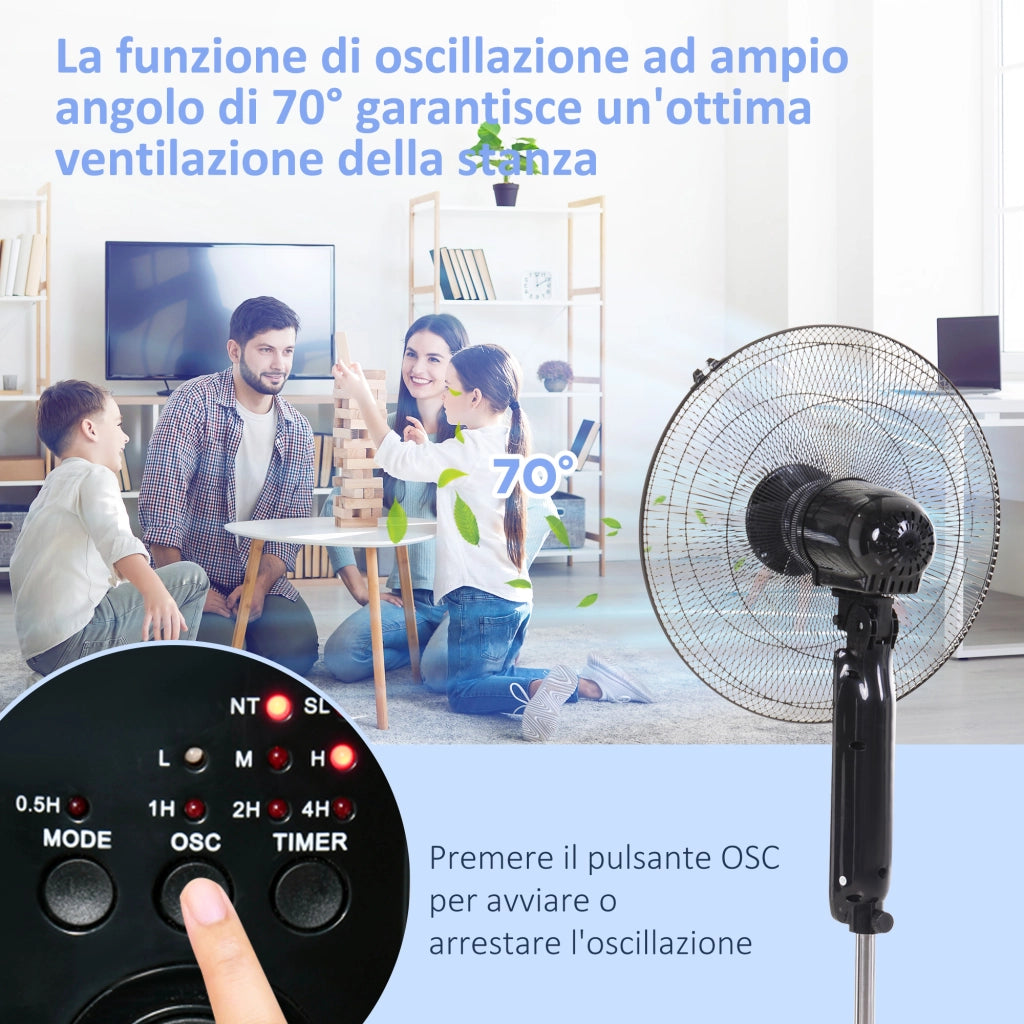 Ventilatore a Piantana ¨C zephmum ¨C Nero, Metallo, Altezza Regolabile