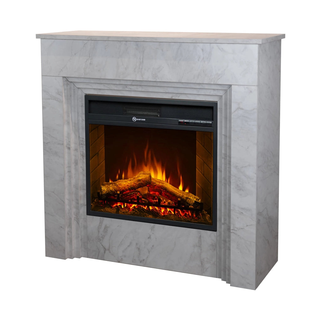 Caminetto Volla, Camino Elettrico Superficie Riscaldabile 30 m2, 96x35x96h cm Bianco