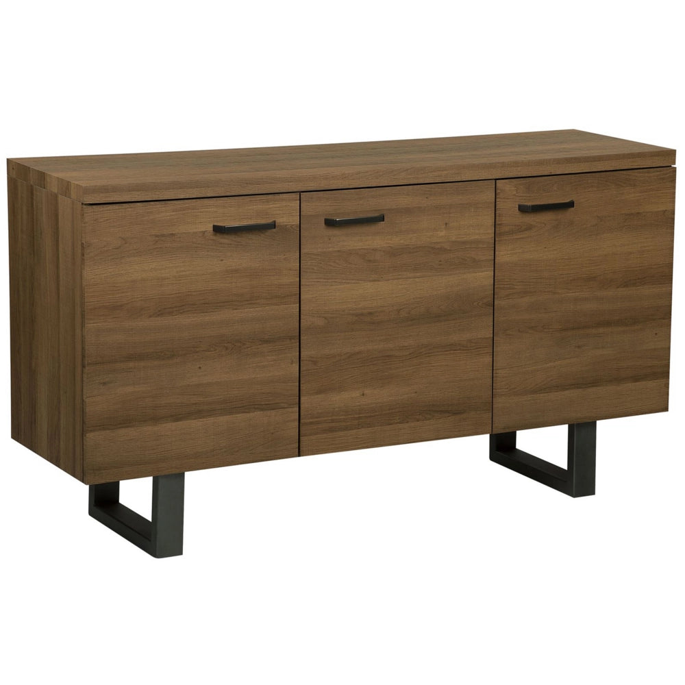 Madia credenza a 3 ante in legno scuro con base in metallo a slitta grigia in alluminio con ripiani Mobile contenitore per la casa industriale