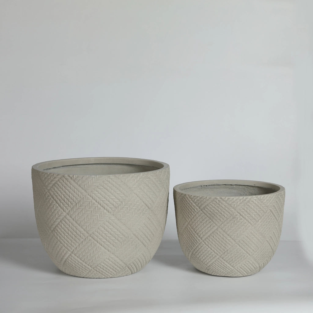 Set 2 Vasi da Giardino Rotondi in Cemento con Foro di Drenaggio ¨C MINIMAL ¨C Grigio, 37x28 cm & 45x35 cm