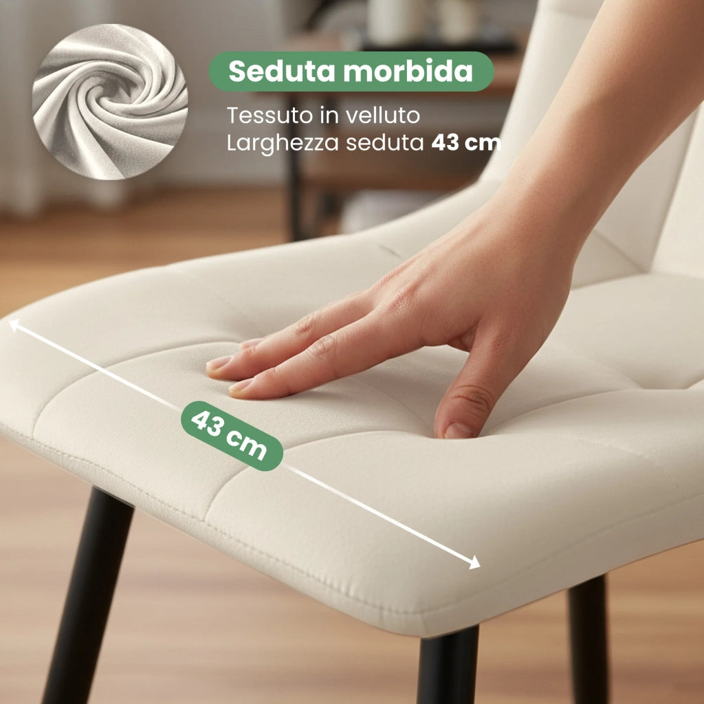 Set di 8 Sedie in velluto trapuntate NERO Beige gambe nere