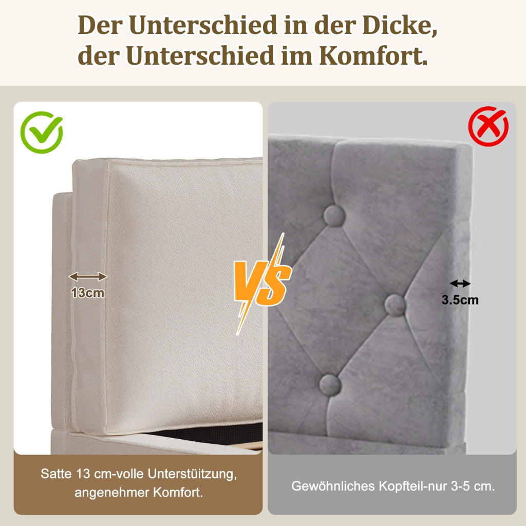 Letto matrimoniale contenitore 180 × 200 cm con vano salvaspazio e testiera imbottita, senza materasso, bouclé beige