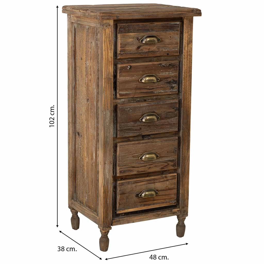 Cassettiera in legno con 5 cassetti 48x38x102h cm