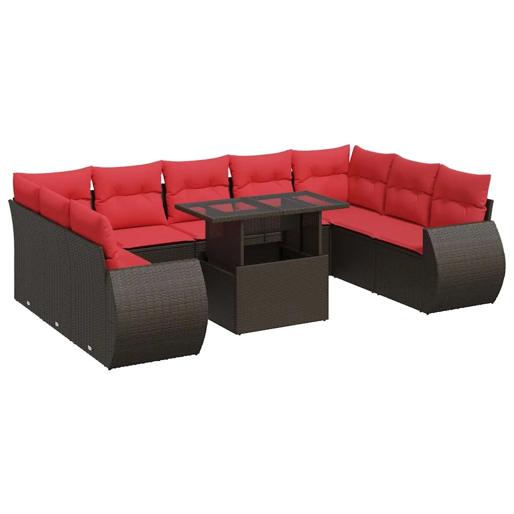 Set Divani Giardino 10 pz con Cuscini Polyrattan Marrone Acacia 3326705