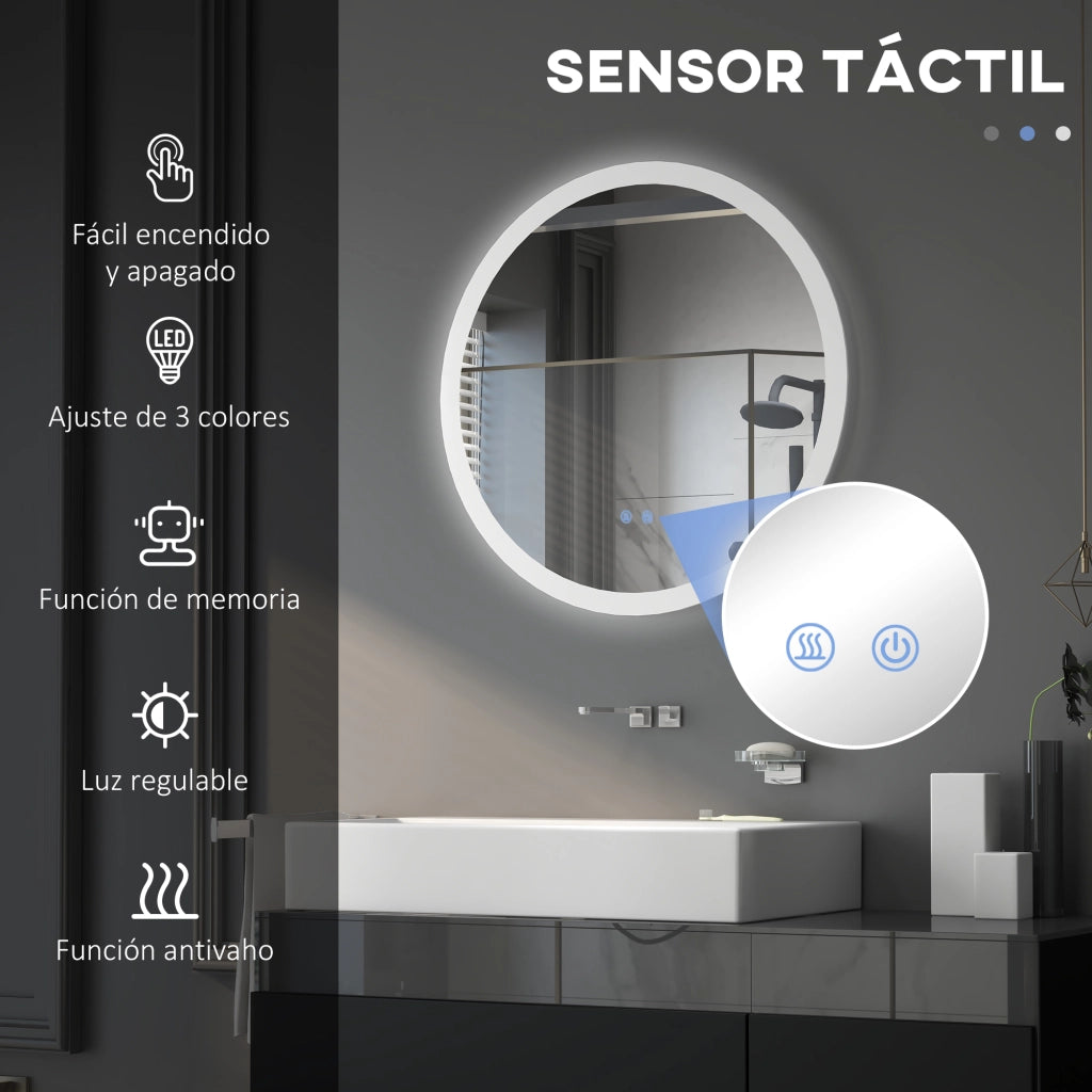 Specchio da Bagno con Luci LED Antivaho 70x70cm ¨C zephmum ¨C Bianco