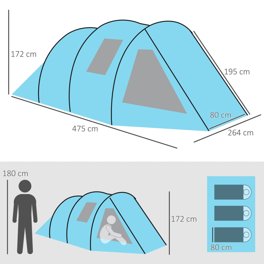 TENDA DA CAMPEGGIO 2 camere 475x264x172 cm Blu Poliestere