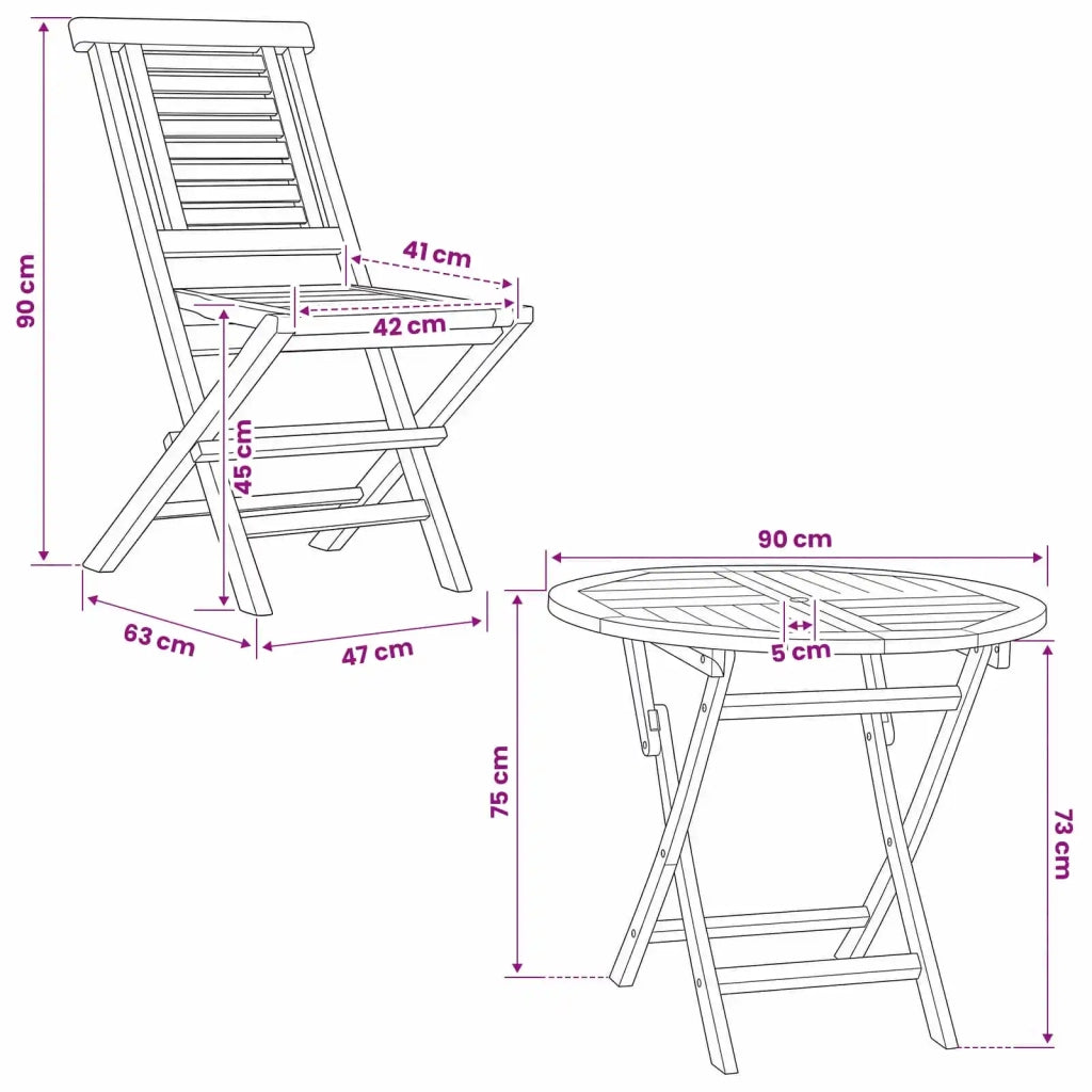 Set bistro da giardino pieghevole da 5 pezzi Naturale 3434089