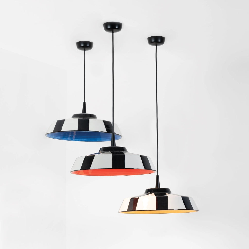 Circus Lampada a Sospensione LED Design in Ceramica Bianco e Nero Diametro 24 cm, Sorgente Luminosa LED TRIAC 2700K 8W, Ideale per Interni