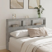 Testiera con Contenitore a LED-Testiera con Ripiani Grigio Cemento 160x17x102 cm