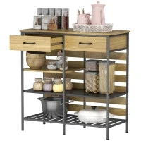 Buffet da cucina, con 2 cassetti e 3 ripiani aperti, 90 x 40 x 91 cm, Legno naturale e nero
