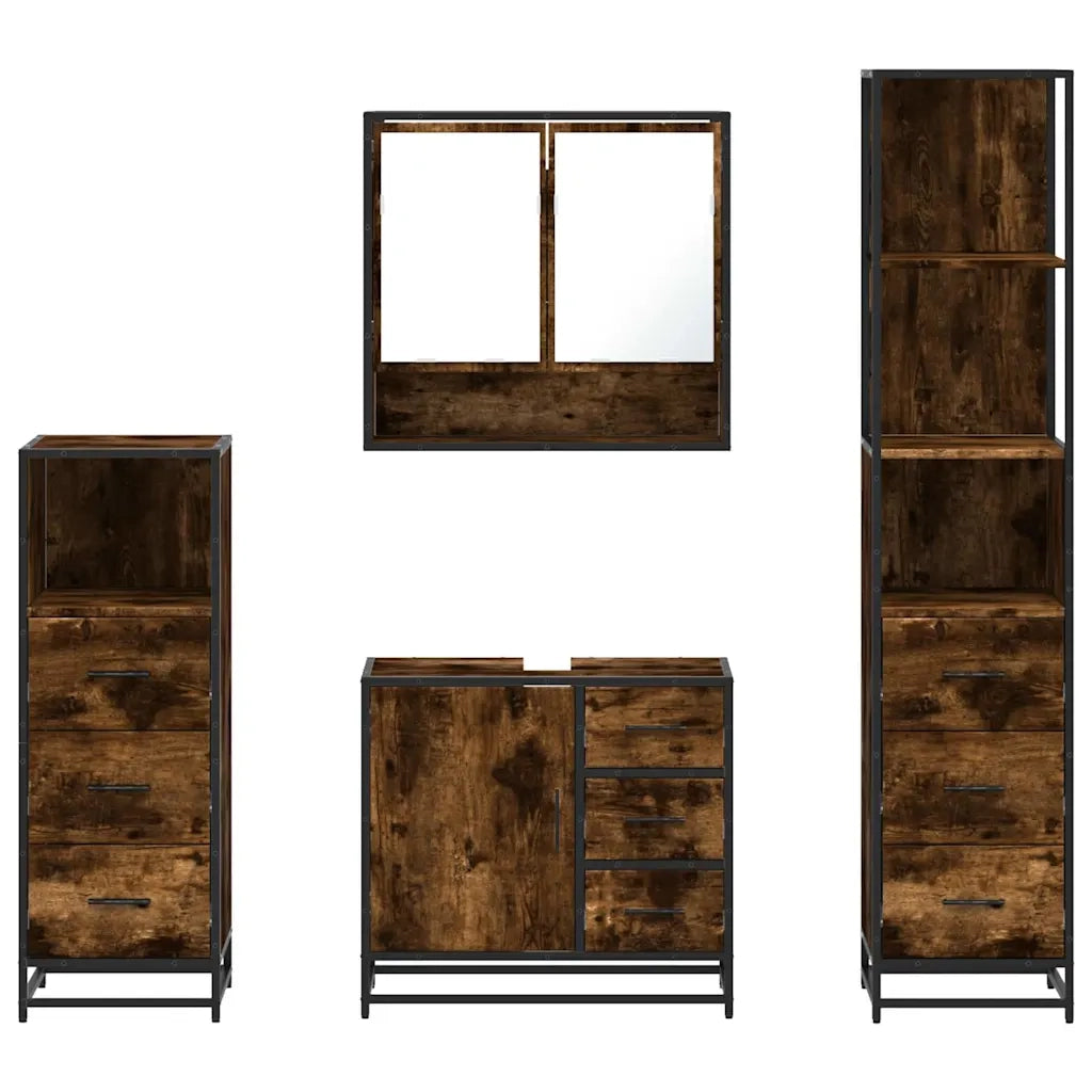 Set Mobili da Bagno 4 pz Rovere Fumo in Legno Multistrato