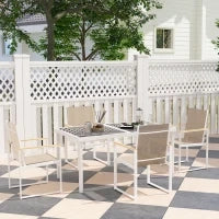 Set da Giardino con Tavolo da Pranzo in Vetro Rettangolare e 4 Sedie con Braccioli, Multicolore