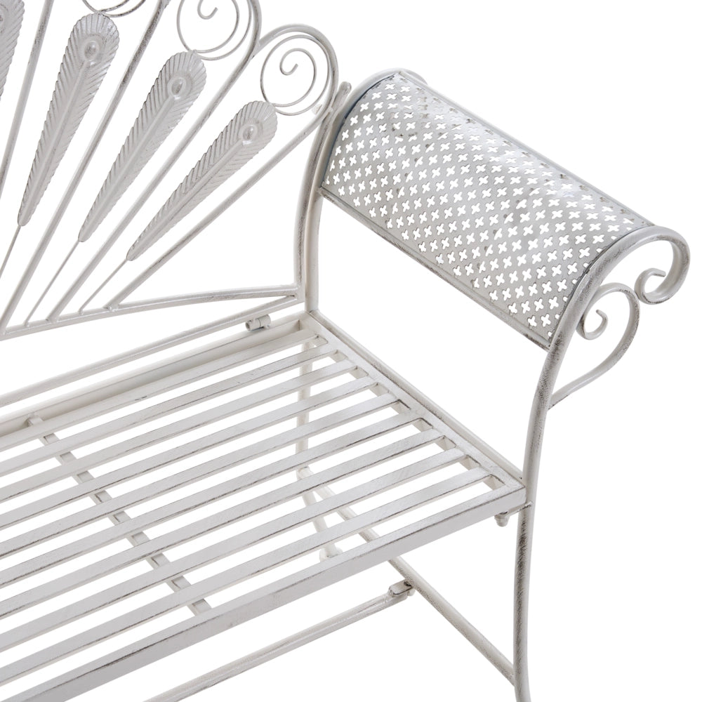 Panca da giardino per esterni in metallo bianco sporco alluminio 2 posti braccioli stile vintage