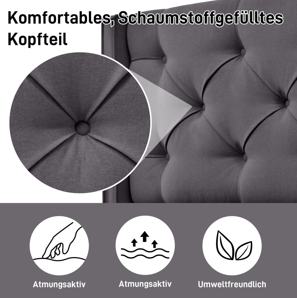 Letto singolo imbottito contenitore 90x200 cm grigio