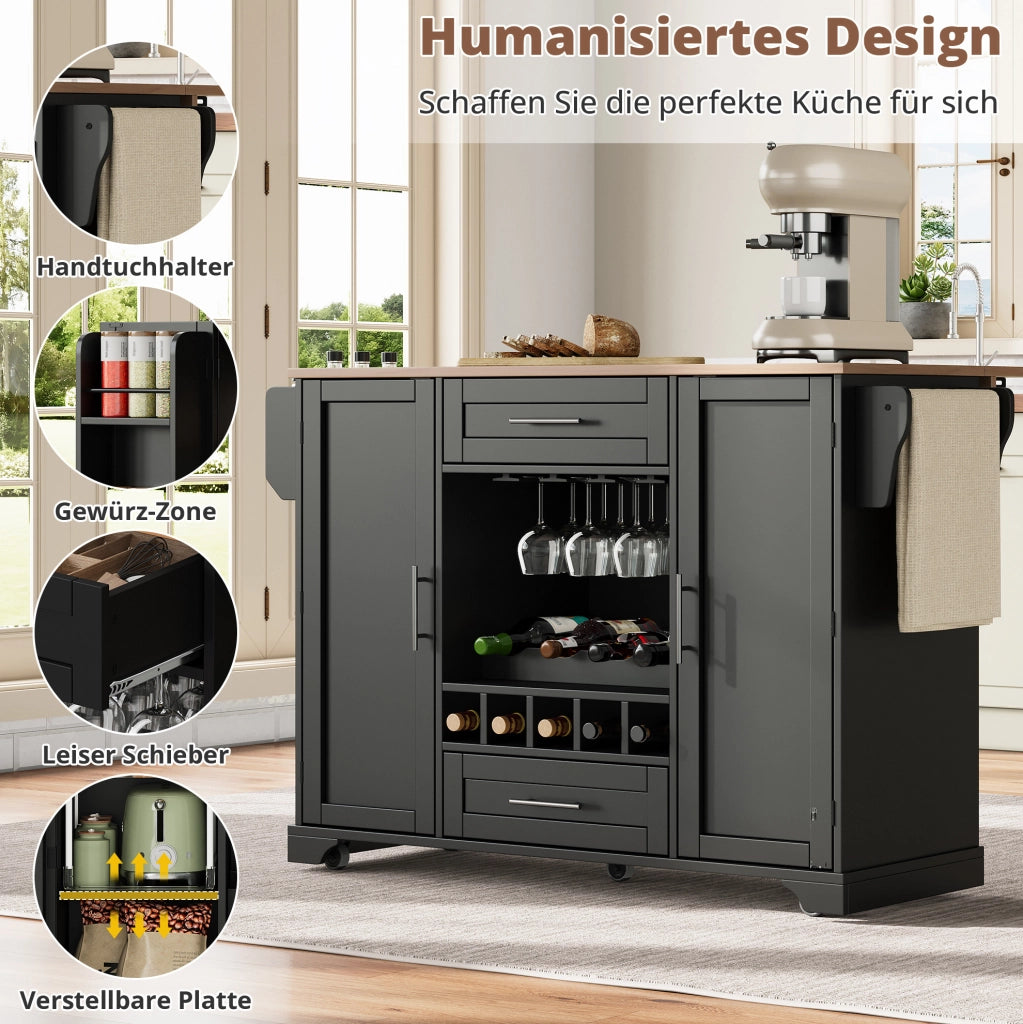 Carrello cucina con piano pieghevole e portabottiglie