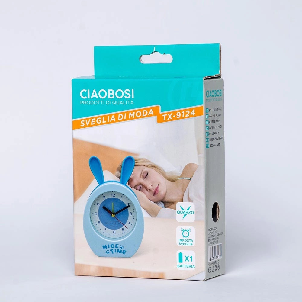 Trade Shop - Orologio Sveglia Analogica A Forma Di Coniglietto Da Tavolo Per Bambini Tx-9124 -