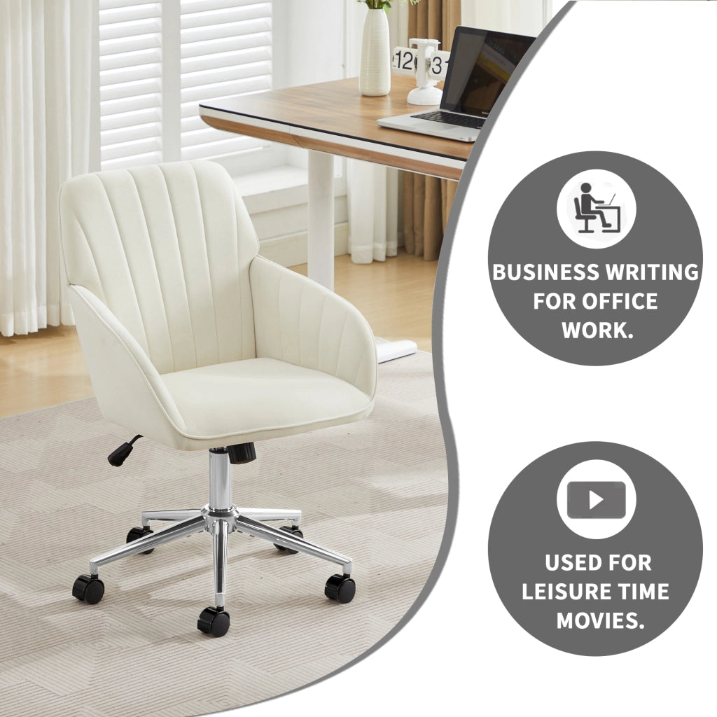 Sedia da ufficio girevole ergonomica con altezza regolabile schienale avvolgente e ruote in velluto bianco per casa