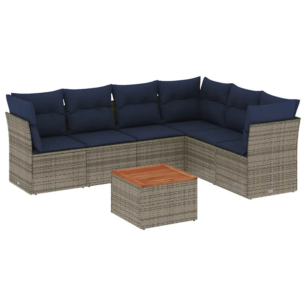 Set Divani da Giardino 7 pz con Cuscini Grigio in Polyrattan