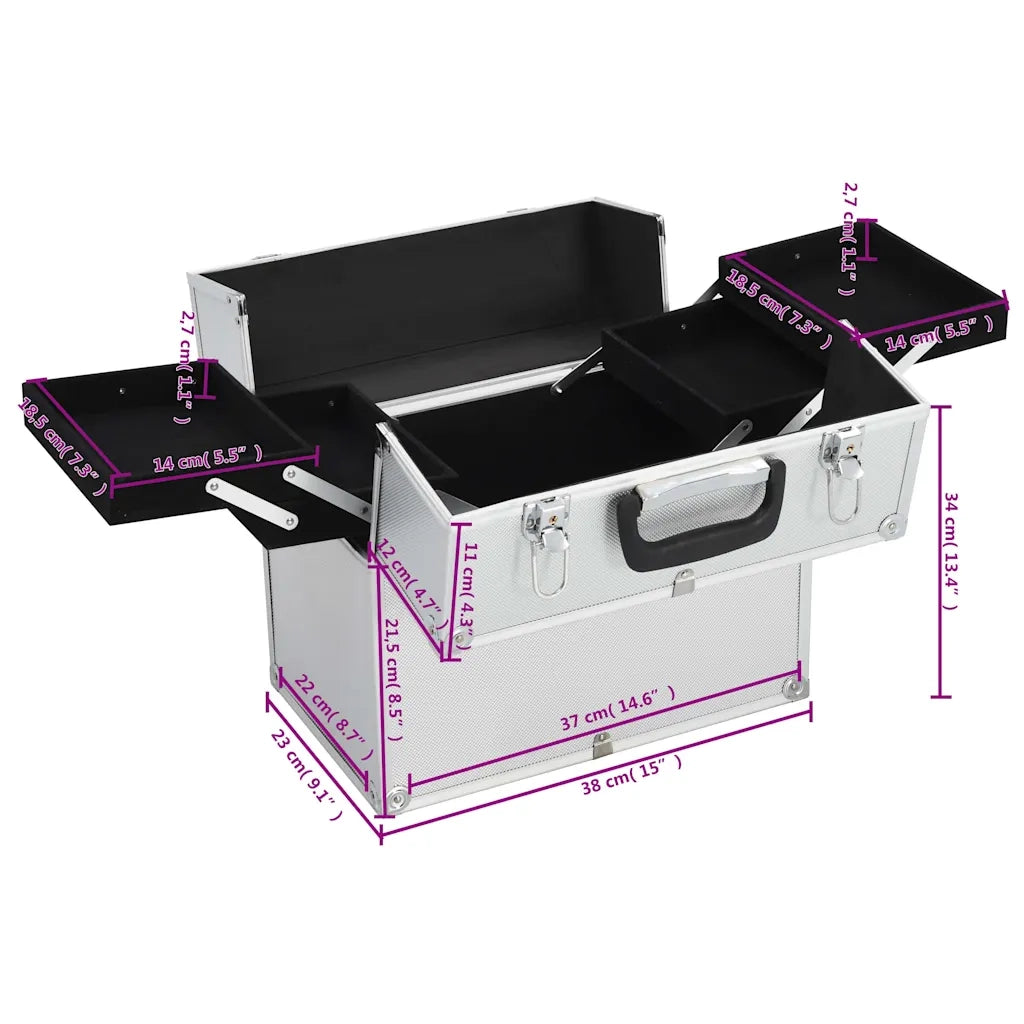 Valigia per Cosmetici 38x23x34 cm Argento in Alluminio CFW3218534