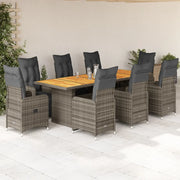 Set Bistrò da Giardino 9 pz con Cuscini in Polyrattan Grigio 3277293