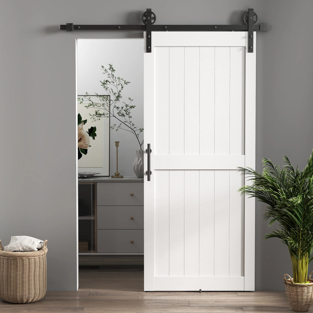 Porta Scorrevole Country ¨C zephmum ¨C Legno e Acciaio Bianco e Nero 183x0.6x4 cm
