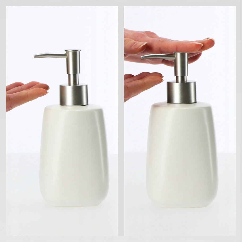 Dispenser di sapone liquido KADAX, contenitore da 400 ml in ceramica bianca, 2 pezzi