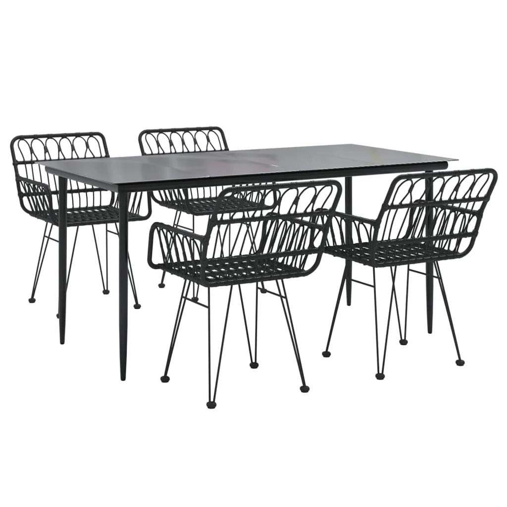 Set da pranzo da giardino in resina nera 5 pezzi in vimini 02_0014783